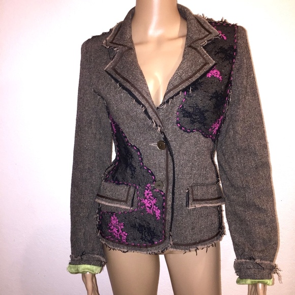 SPY EXCHANGE Raw Hem Lace Back Blazer SZ M - Picture 1 of 5
